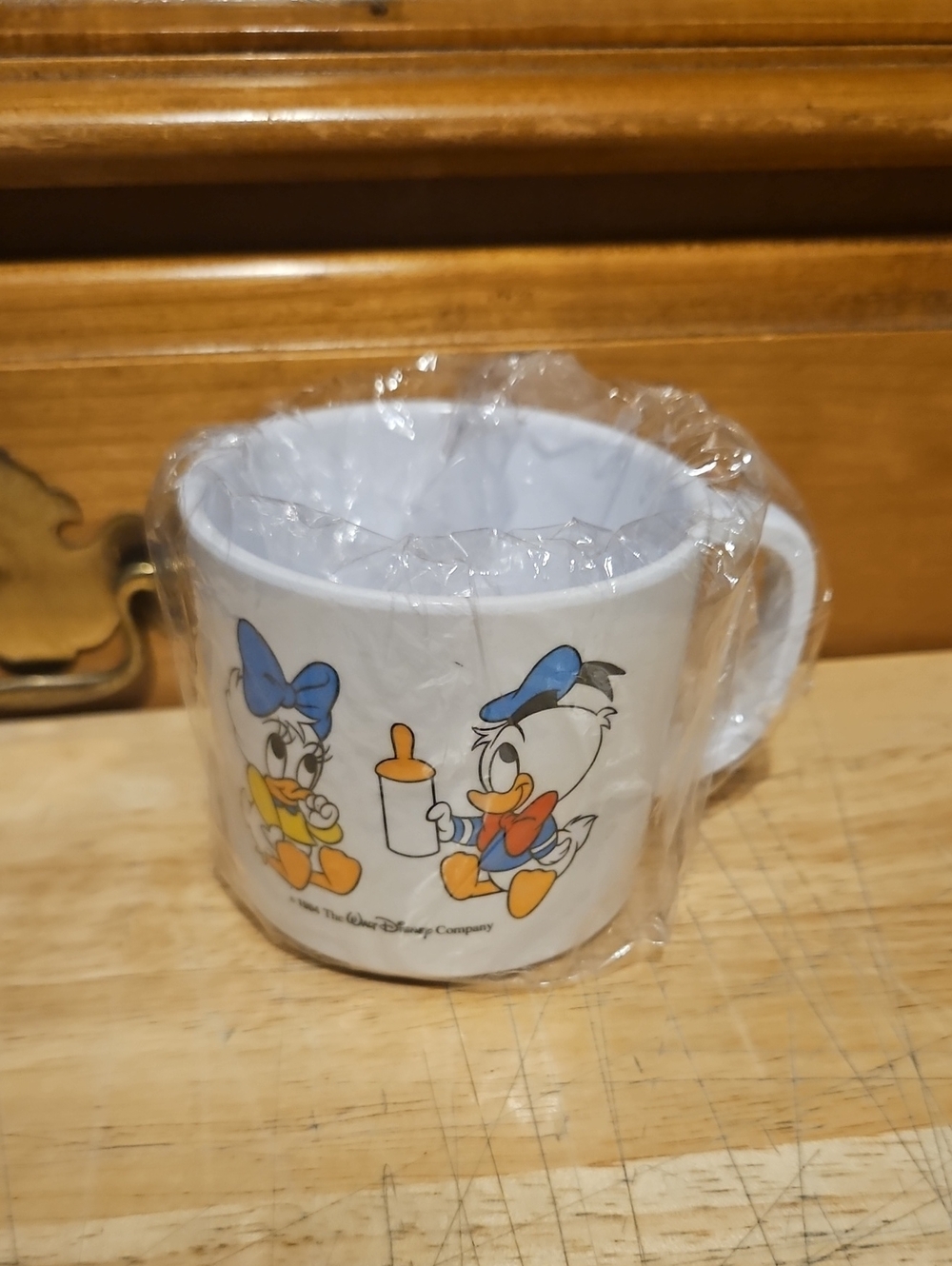 VTG 1984 Disney Cup White Plastic Baby Mickey Minnie Mouse Donald Duck Mug